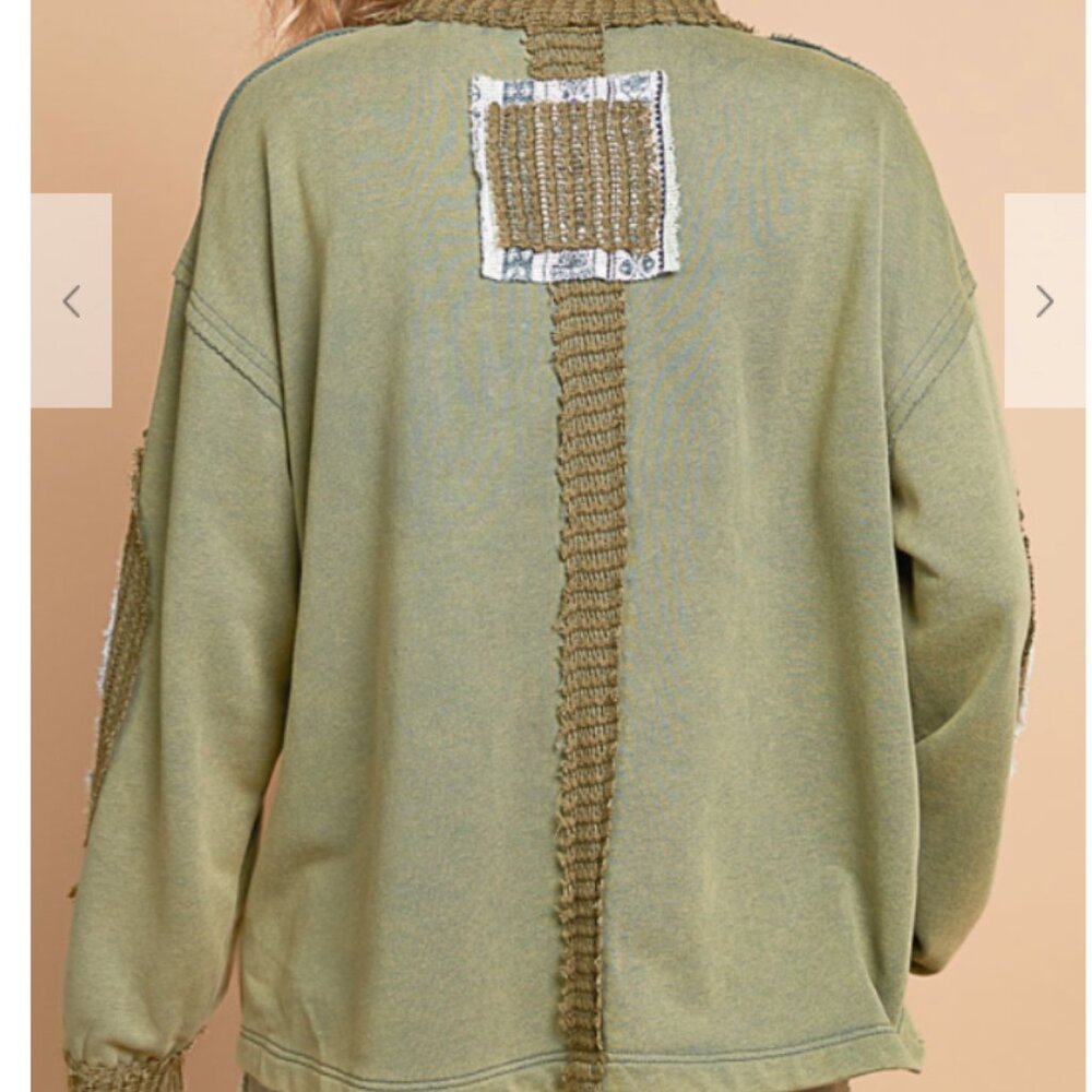 156. Long Sleeve Regular fit top in french terry with knit patch stud point - Picture 4 of 5